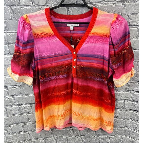 Chico's Tops - Chico's Cotton Slub Rio Sunset Henley Tee Top Sunset Peach Size 3 XL